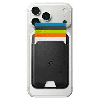 Магнитен портфейл за карти Spigen Valentinus Wallet MagFit - за 5 карти, PU кожа - Черен