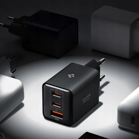 Зарядно устройство Spigen Essential EE473EU (ACH09465) - USB, 2x Type-C, 47W - Черно