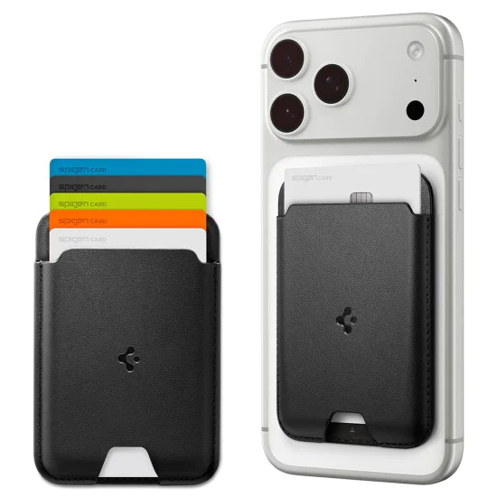 Магнитен портфейл за карти Spigen Valentinus Wallet MagFit - за 5 карти, PU кожа - Черен