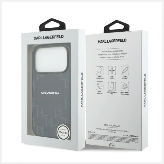 Калъф за iPhone 17 Pro Max - Leather KL Monogram MagSafe - Karl Lagerfeld - Син