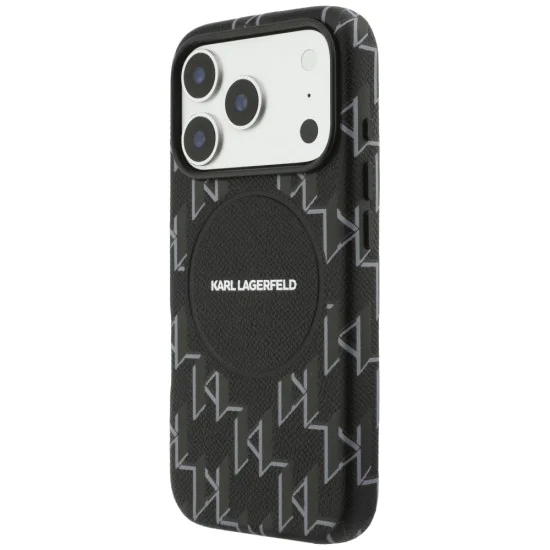 Калъф за iPhone 17 Pro - Leather KL Monogram MagSafe - Karl Lagerfeld - Черен