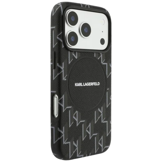 Калъф за iPhone 17 Pro - Leather KL Monogram MagSafe - Karl Lagerfeld - Черен