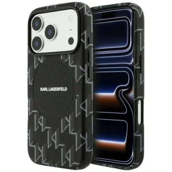 Калъф за iPhone 17 Pro - Leather KL Monogram MagSafe - Karl Lagerfeld - Черен