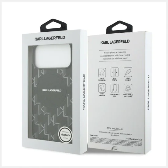 Калъф за iPhone 17 Pro - Leather KL Monogram MagSafe - Karl Lagerfeld - Черен