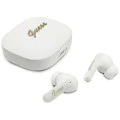 Безжични слушалки Guess Script Metal Logo - TWS, Bluetooth 5.4 - Бели