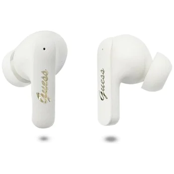 Безжични слушалки Guess Script Metal Logo - TWS, Bluetooth 5.4 - Бели