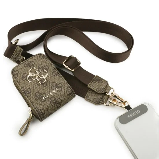 Универсална каишка за телефон с малка чантичка Guess 4G Metal Logo - Кафява