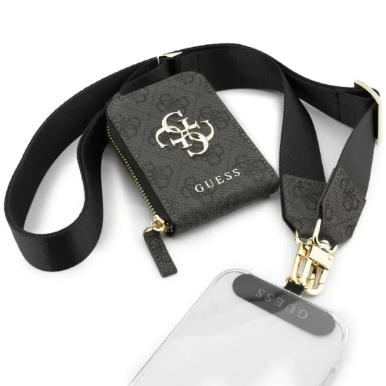 Универсална каишка за телефон с малка чантичка Guess 4G Metal Logo - Черна