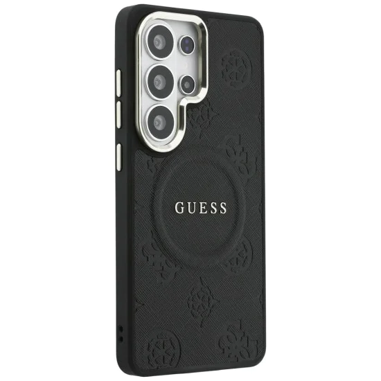 Калъф за Samsung Galaxy S26 Ultra - Saffiano Peony Embossed Ring MagSafe - Guess - Черен