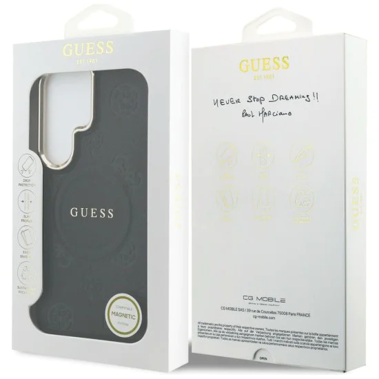 Калъф за Samsung Galaxy S26 Ultra - Saffiano Peony Embossed Ring MagSafe - Guess - Черен