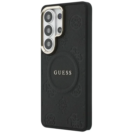 Калъф за Samsung Galaxy S26 Ultra - Saffiano Peony Embossed Ring MagSafe - Guess - Черен