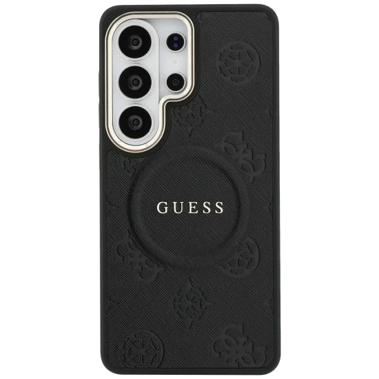 Калъф за Samsung Galaxy S26 Ultra - Saffiano Peony Embossed Ring MagSafe - Guess - Черен