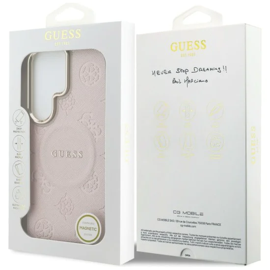 Калъф за Samsung Galaxy S26 Ultra - Saffiano Peony Embossed Ring MagSafe - Guess - Розов
