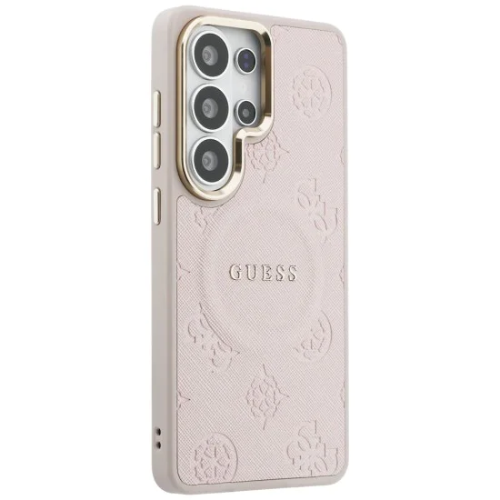 Калъф за Samsung Galaxy S26 Ultra - Saffiano Peony Embossed Ring MagSafe - Guess - Розов