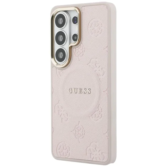 Калъф за Samsung Galaxy S26 Ultra - Saffiano Peony Embossed Ring MagSafe - Guess - Розов