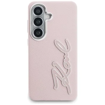 Калъф за Samsung Galaxy S26 - Full Wrapped Grained Leather със Signature Resin Logo - Karl Lagerfeld - Розов