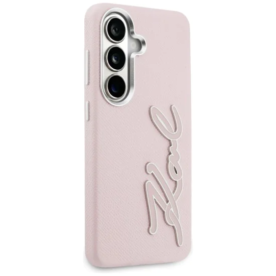 Калъф за Samsung Galaxy S26 - Full Wrapped Grained Leather със Signature Resin Logo - Karl Lagerfeld - Розов