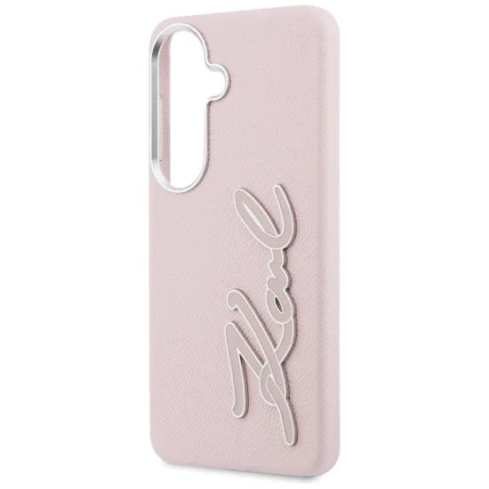 Калъф за Samsung Galaxy S26 - Full Wrapped Grained Leather със Signature Resin Logo - Karl Lagerfeld - Розов
