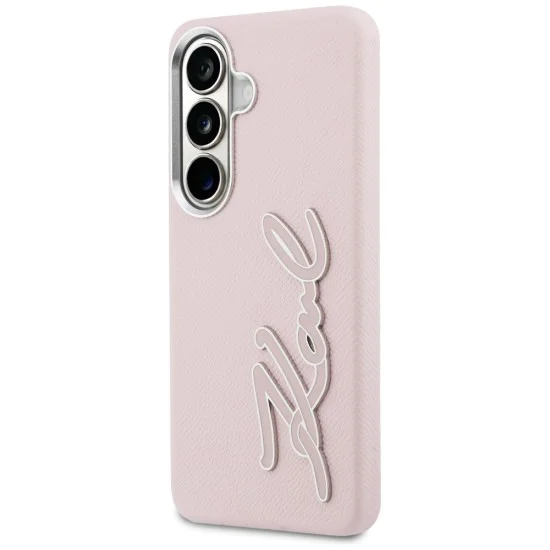 Калъф за Samsung Galaxy S26 - Full Wrapped Grained Leather със Signature Resin Logo - Karl Lagerfeld - Розов