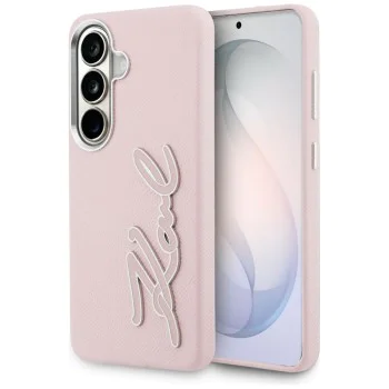 Калъф за Samsung Galaxy S26 - Full Wrapped Grained Leather със Signature Resin Logo - Karl Lagerfeld - Розов
