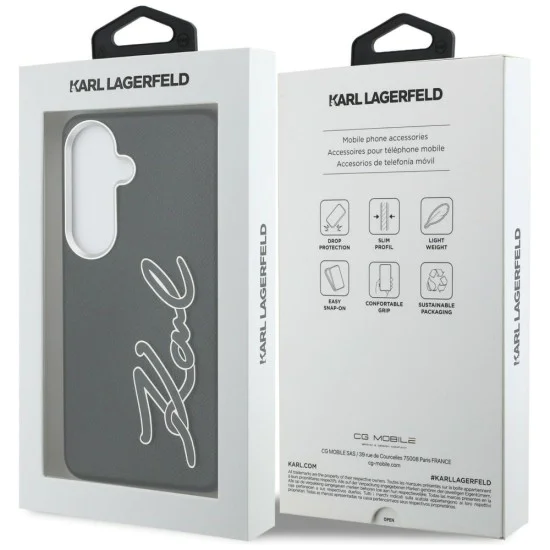 Калъф за Samsung Galaxy S26 - Full Wrapped Grained Leather със Signature Resin Logo - Karl Lagerfeld - Черен