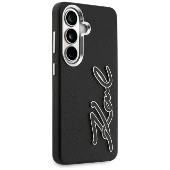 Калъф за Samsung Galaxy S26 - Full Wrapped Grained Leather със Signature Resin Logo - Karl Lagerfeld - Черен