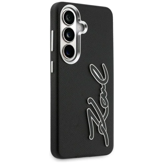 Калъф за Samsung Galaxy S26 - Full Wrapped Grained Leather със Signature Resin Logo - Karl Lagerfeld - Черен