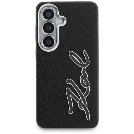 Калъф за Samsung Galaxy S26 - Full Wrapped Grained Leather със Signature Resin Logo - Karl Lagerfeld - Черен