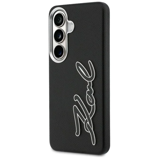 Калъф за Samsung Galaxy S26 - Full Wrapped Grained Leather със Signature Resin Logo - Karl Lagerfeld - Черен