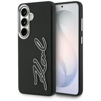 Калъф за Samsung Galaxy S26 - Full Wrapped Grained Leather със Signature Resin Logo - Karl Lagerfeld - Черен