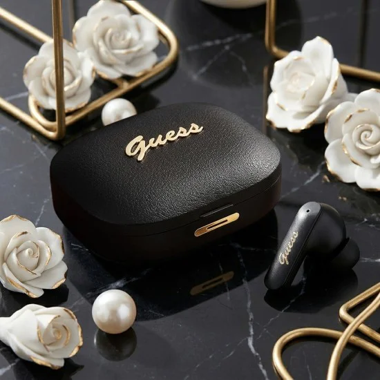 Безжични слушалки Guess Script Metal Logo - TWS, Bluetooth 5.4 - Черни