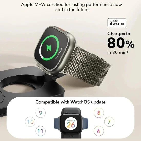 Зарядна станция ESR CryoBoost 3in1 (2C590) - за Apple устройства, с 65W адаптер, Qi2, 25W - Черна