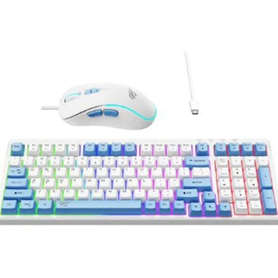 Havit - Комплект клавиатура и мишка (KB891CM) - за игри, USB-C, 1.5 м, 1200/1800/2400/3600 DPI - Бял / Син