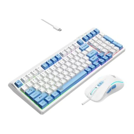 Havit - Комплект клавиатура и мишка (KB891CM) - за игри, USB-C, 1.5 м, 1200/1800/2400/3600 DPI - Бял / Син