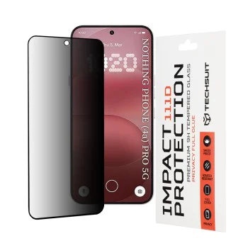 Стъклен протектор за Nothing Phone (4a) Pro - 111D Privacy Full Glue - Techsuit - Черен