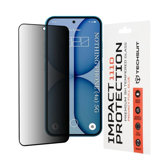 Стъклен протектор за Nothing Phone (4a) - 111D Privacy Full Glue - Techsuit - Черен