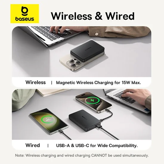Външна батерия Baseus Airpow II (P10080000123-00) - Magnetic, Qi2 технология, 22.5W, 10000mAh - Черна