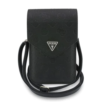 Калъф за телефон тип портфейл Guess Universal Grained Peony - с презрамка - Черен