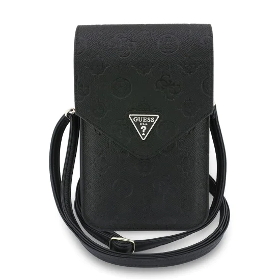 Калъф за телефон тип портфейл Guess Universal Grained Peony - с презрамка - Черен
