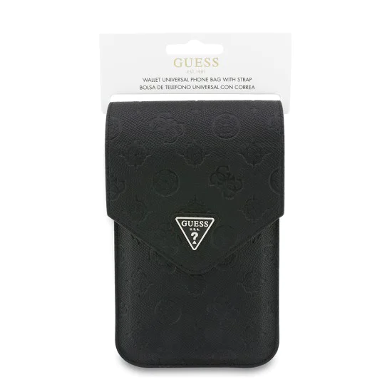 Калъф за телефон тип портфейл Guess Universal Grained Peony - с презрамка - Черен