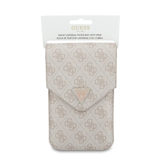 Калъф за телефон тип портфейл Guess Universal Triangle 4G - с презрамка - Розов
