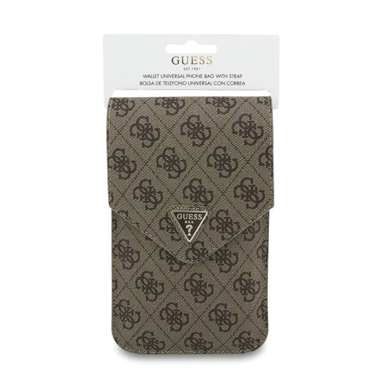 Калъф за телефон тип портфейл Guess Universal Triangle 4G - с презрамка - Кафяв