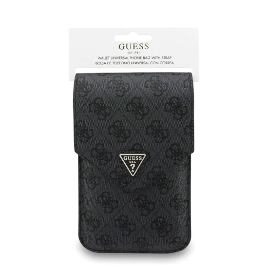 Калъф за телефон тип портфейл Guess Universal Triangle 4G - с презрамка - Черен