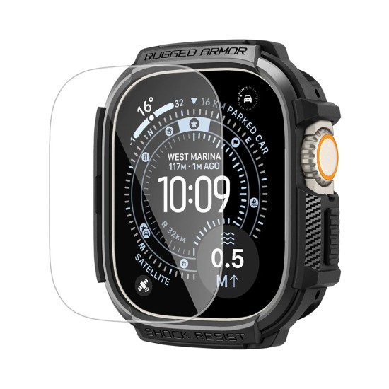Каишка с калъф и протектор за Apple Watch Ultra / Ultra 2 / Ultra 3 - Rugged Armor - Spigen - Черна