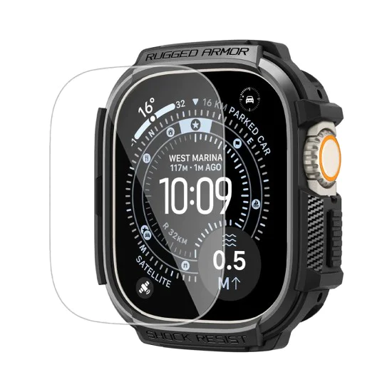 Каишка с калъф и протектор за Apple Watch Ultra / Ultra 2 / Ultra 3 - Rugged Armor - Spigen - Черна