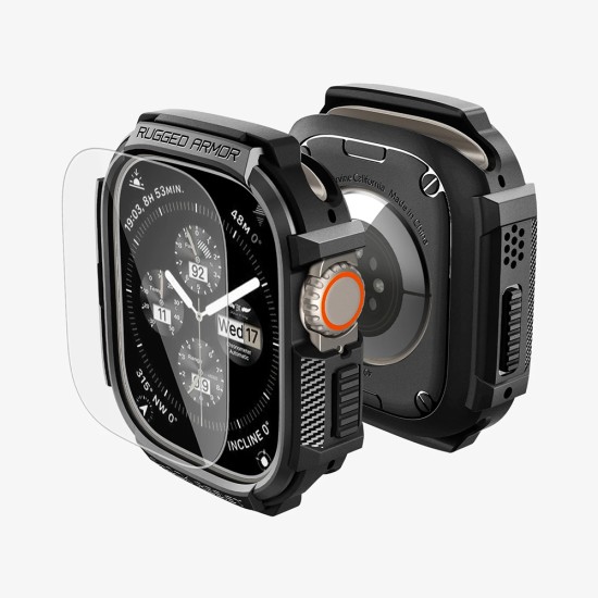 Каишка с калъф и протектор за Apple Watch Ultra / Ultra 2 / Ultra 3 - Rugged Armor - Spigen - Черна