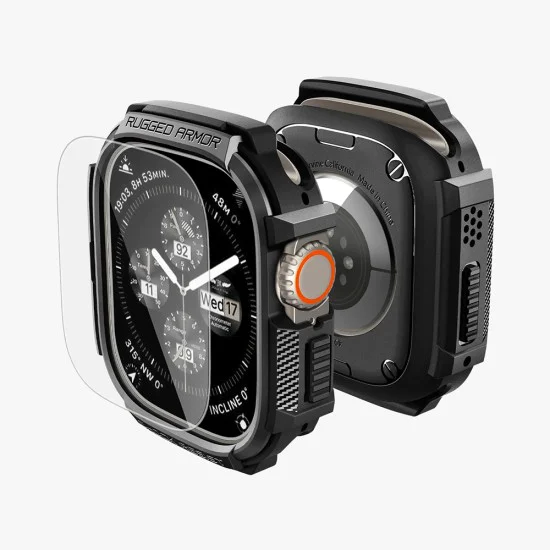 Каишка с калъф и протектор за Apple Watch Ultra / Ultra 2 / Ultra 3 - Rugged Armor - Spigen - Черна