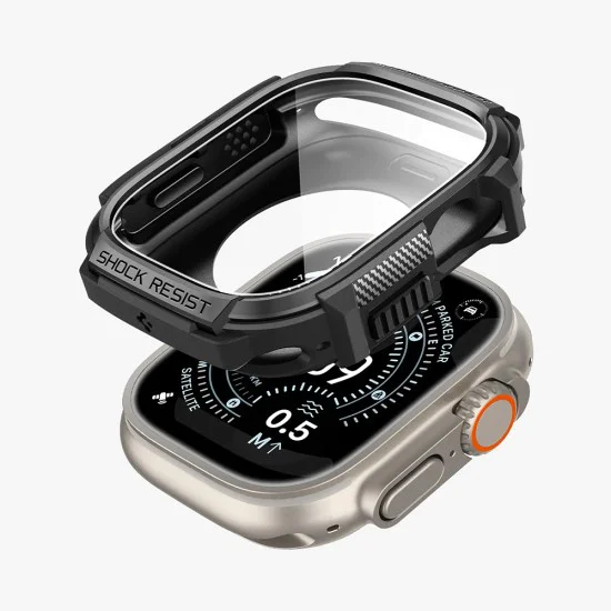 Каишка с калъф и протектор за Apple Watch Ultra / Ultra 2 / Ultra 3 - Rugged Armor - Spigen - Черна