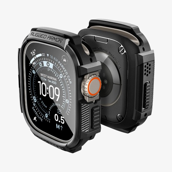 Каишка с калъф и протектор за Apple Watch Ultra / Ultra 2 / Ultra 3 - Rugged Armor - Spigen - Черна