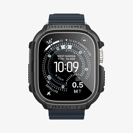 Каишка с калъф и протектор за Apple Watch Ultra / Ultra 2 / Ultra 3 - Rugged Armor - Spigen - Черна